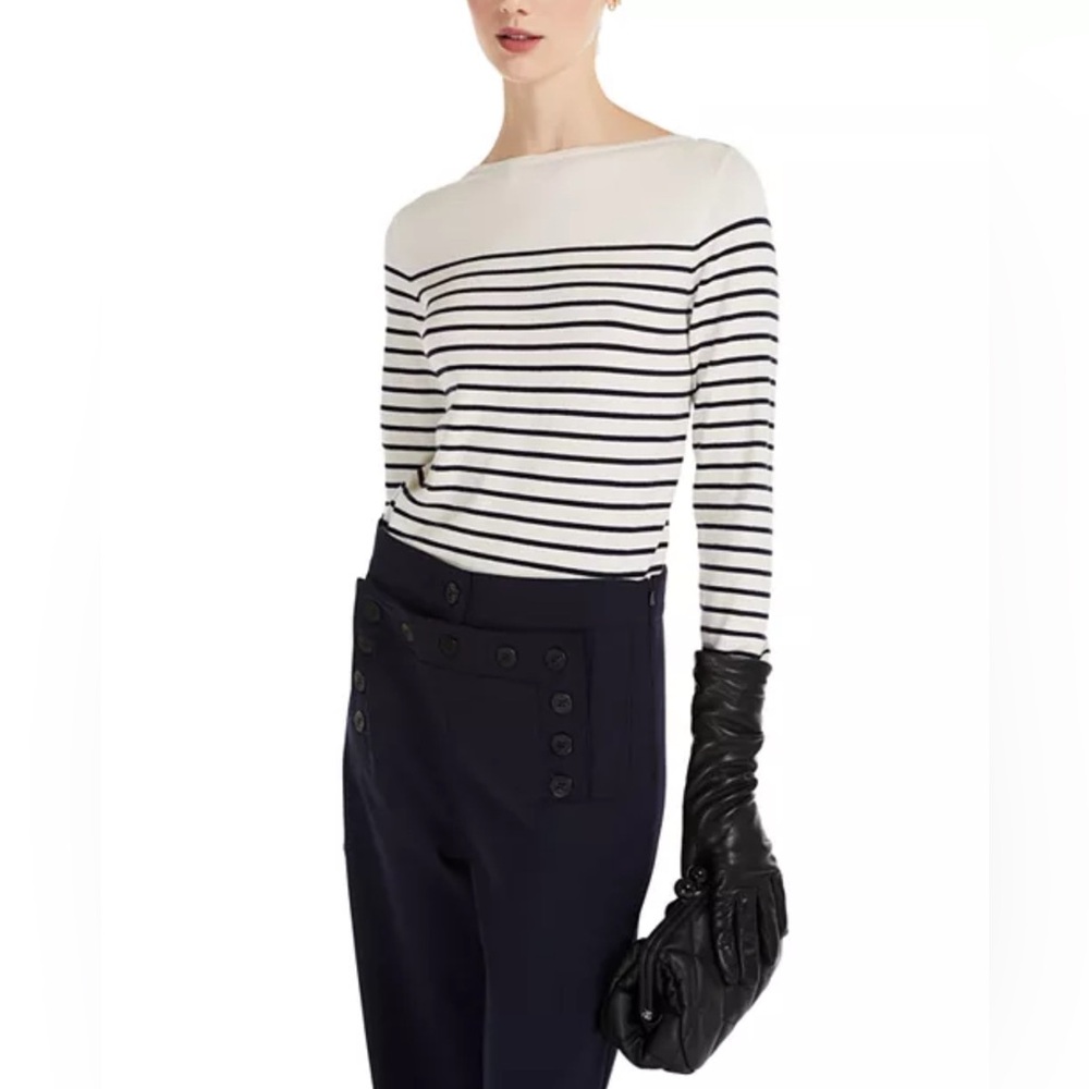Weekend Max Mara Light weight Molina Sweater L NWT wool silk black white striped